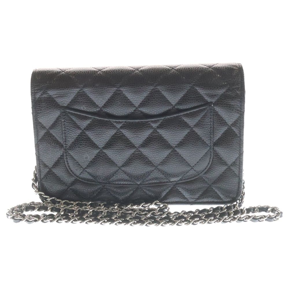 Chanel CC Logo Chain Shoulder Bag Wallet Black Caviar Leather Silver — view 2