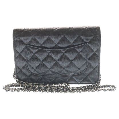 Chanel CC Logo Chain Shoulder Bag Wallet Black Caviar Leather Silver — view 2