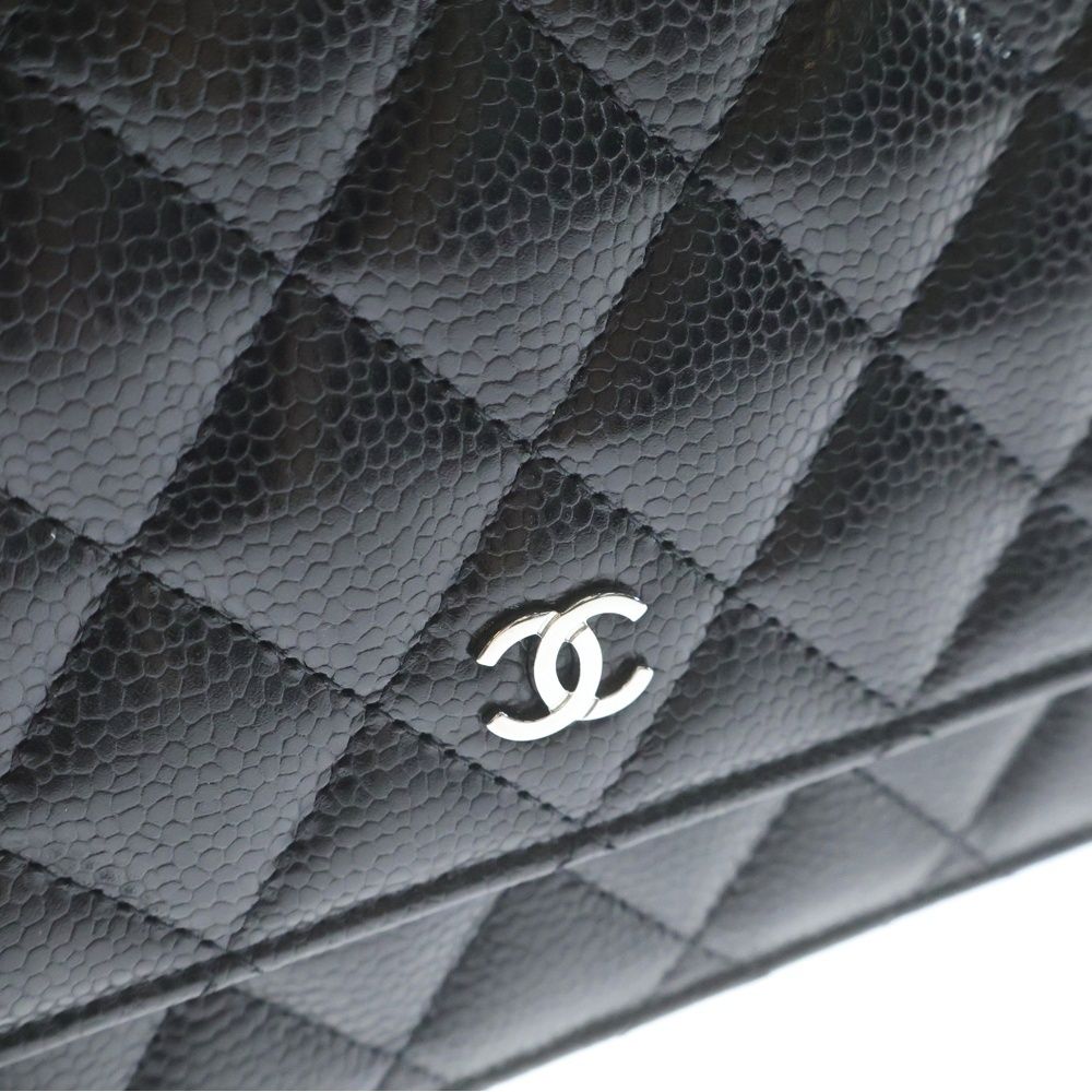 Chanel CC Logo Chain Shoulder Bag Wallet Black Caviar Leather Silver — view 5