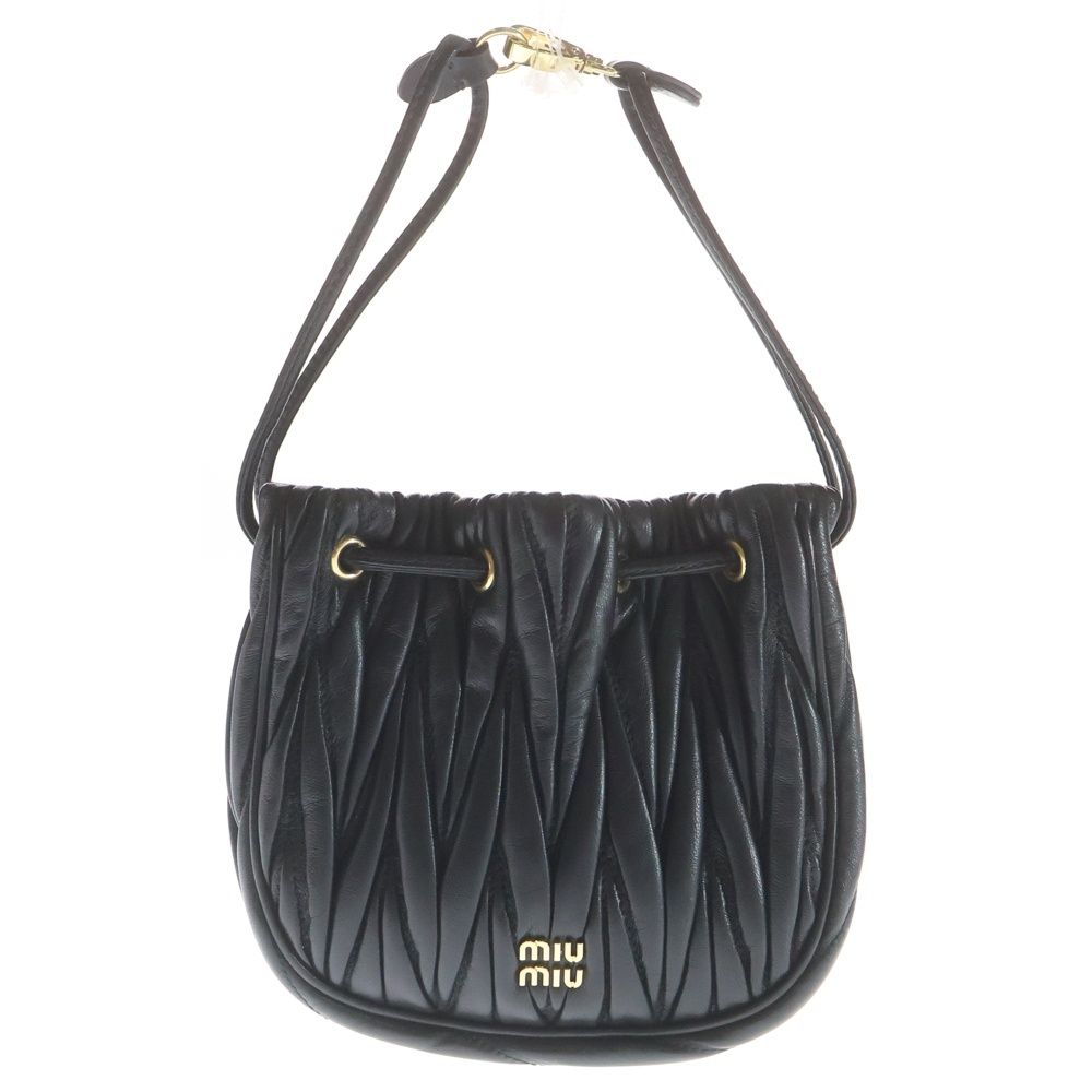 Miu Miu Matelasse Bucket Mini Bag Black Nappa Leather Gold