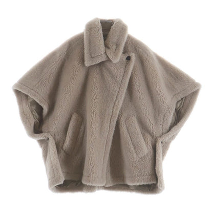 Max Mara Teddy Bear Boa Double Breasted Poncho Cape Beige