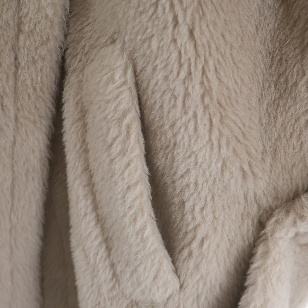 Max Mara Teddy Bear Boa Double Breasted Poncho Cape Beige — view 6