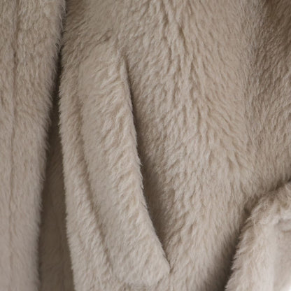 Max Mara Teddy Bear Boa Double Breasted Poncho Cape Beige — view 6