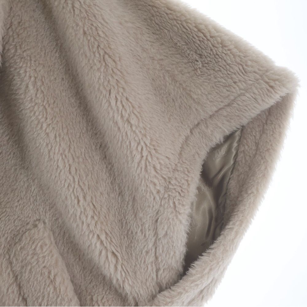 Max Mara Teddy Bear Boa Double Breasted Poncho Cape Beige — view 5