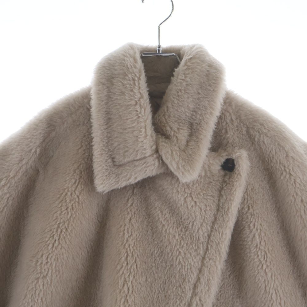 Max Mara Teddy Bear Boa Double Breasted Poncho Cape Beige — view 3