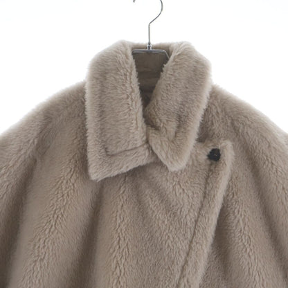 Max Mara Teddy Bear Boa Double Breasted Poncho Cape Beige — view 3