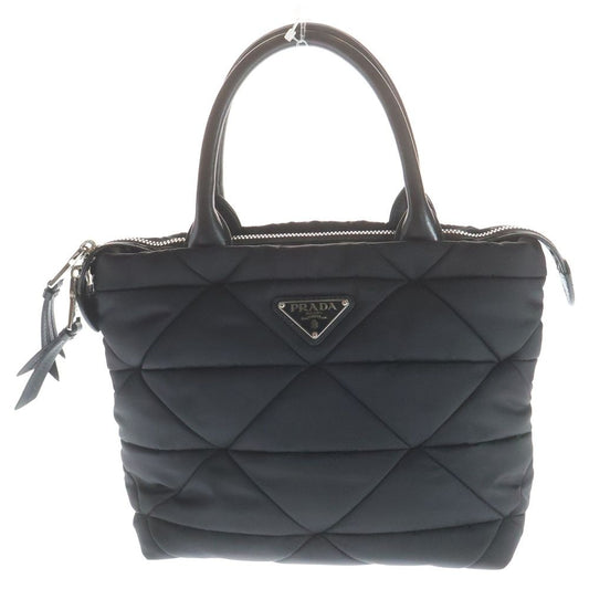 Prada Ri Nylon Midi Ampadet 2-Way Shoulder Bag Black Leather Silver