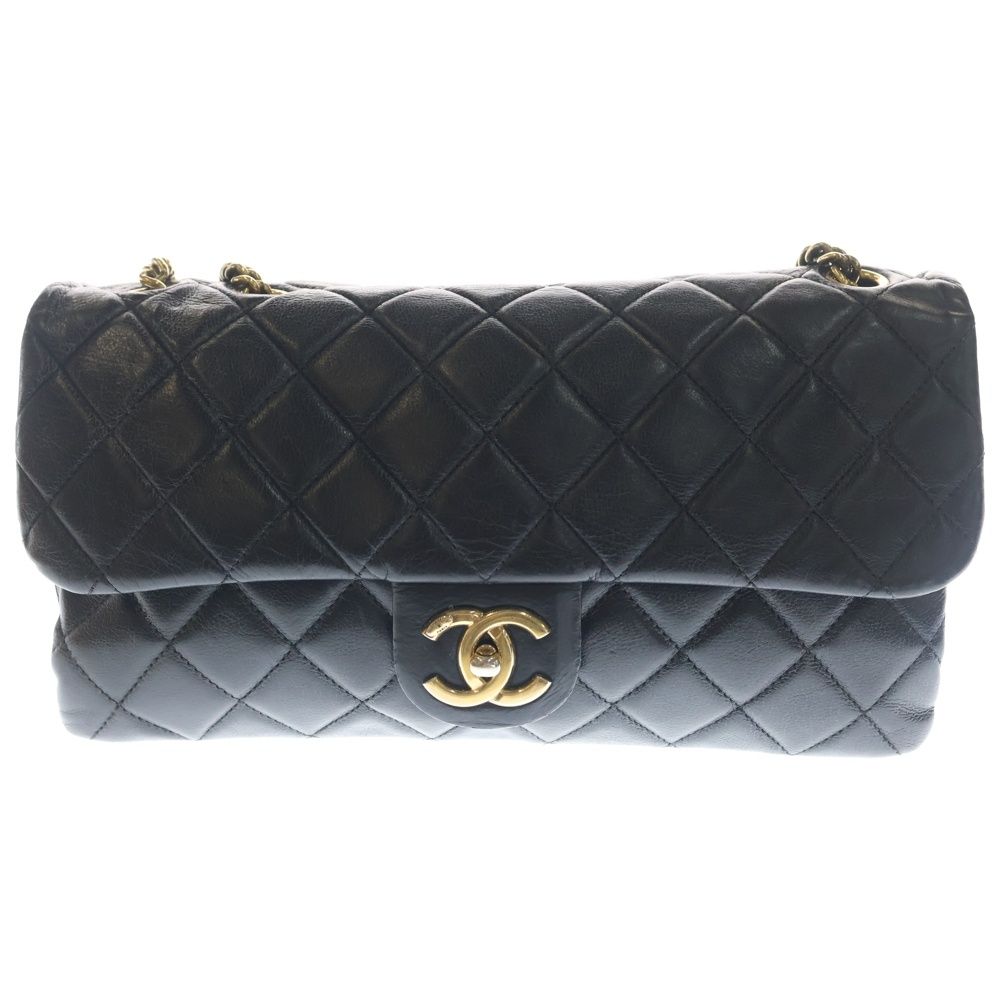 Chanel Quilted Shoulder Bag Black Lambskin Bag Gold Slide Adjuster Star
