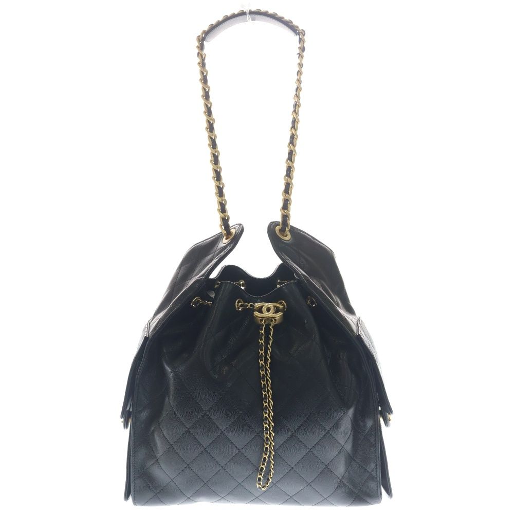 Chanel 25 Shoulder Bag Chain Black Caviar Leather Gold