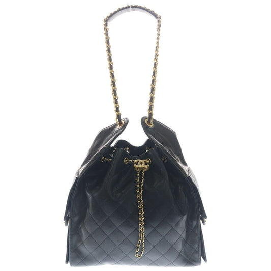 Chanel 25 Shoulder Bag Chain Black Caviar Leather Gold