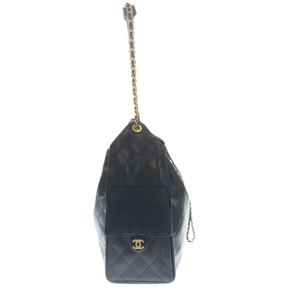 Chanel 25 Shoulder Bag Chain Black Caviar Leather Gold — view 3