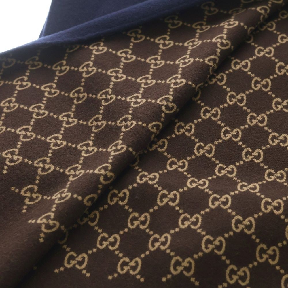 Gucci GG Pattern Reversible Wool Scarf Navy Brown — view 5