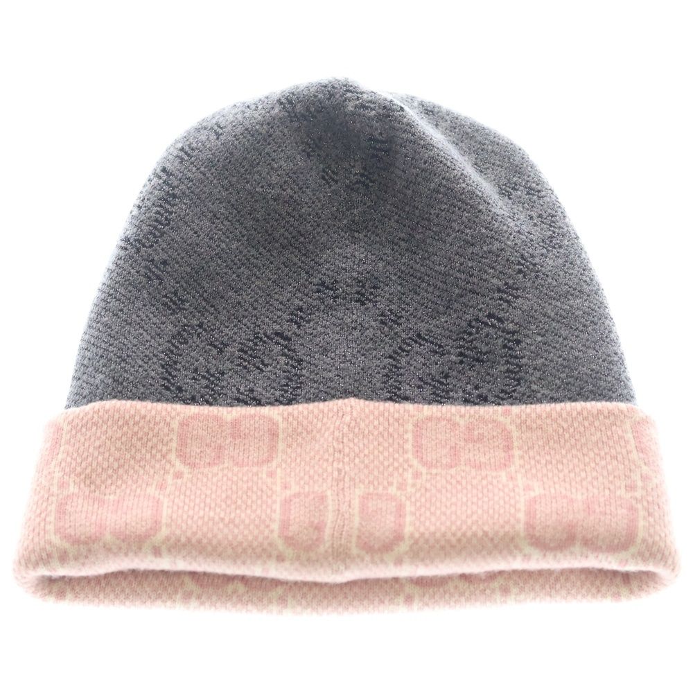 Gucci GG Pattern Reversible Wool Knit Hat Gray Pink — view 2