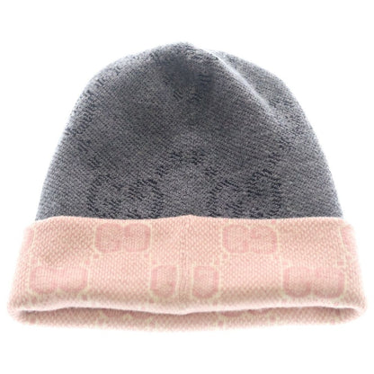 Gucci GG Pattern Reversible Wool Knit Hat Gray Pink — view 2