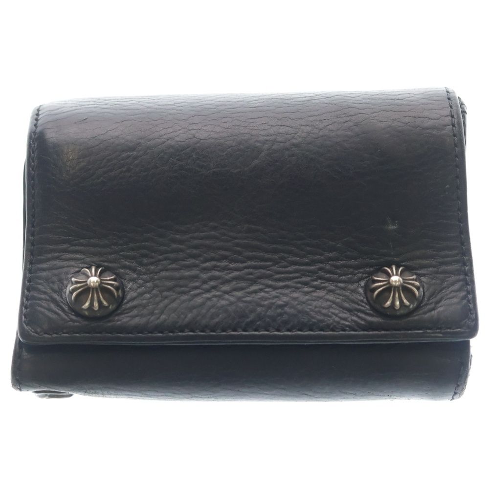 Chrome Hearts 3 Fold Cross Ball Button Leather Wallet Black