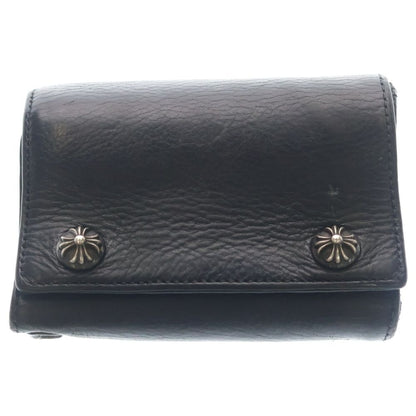 Chrome Hearts 3 Fold Cross Ball Button Leather Wallet Black