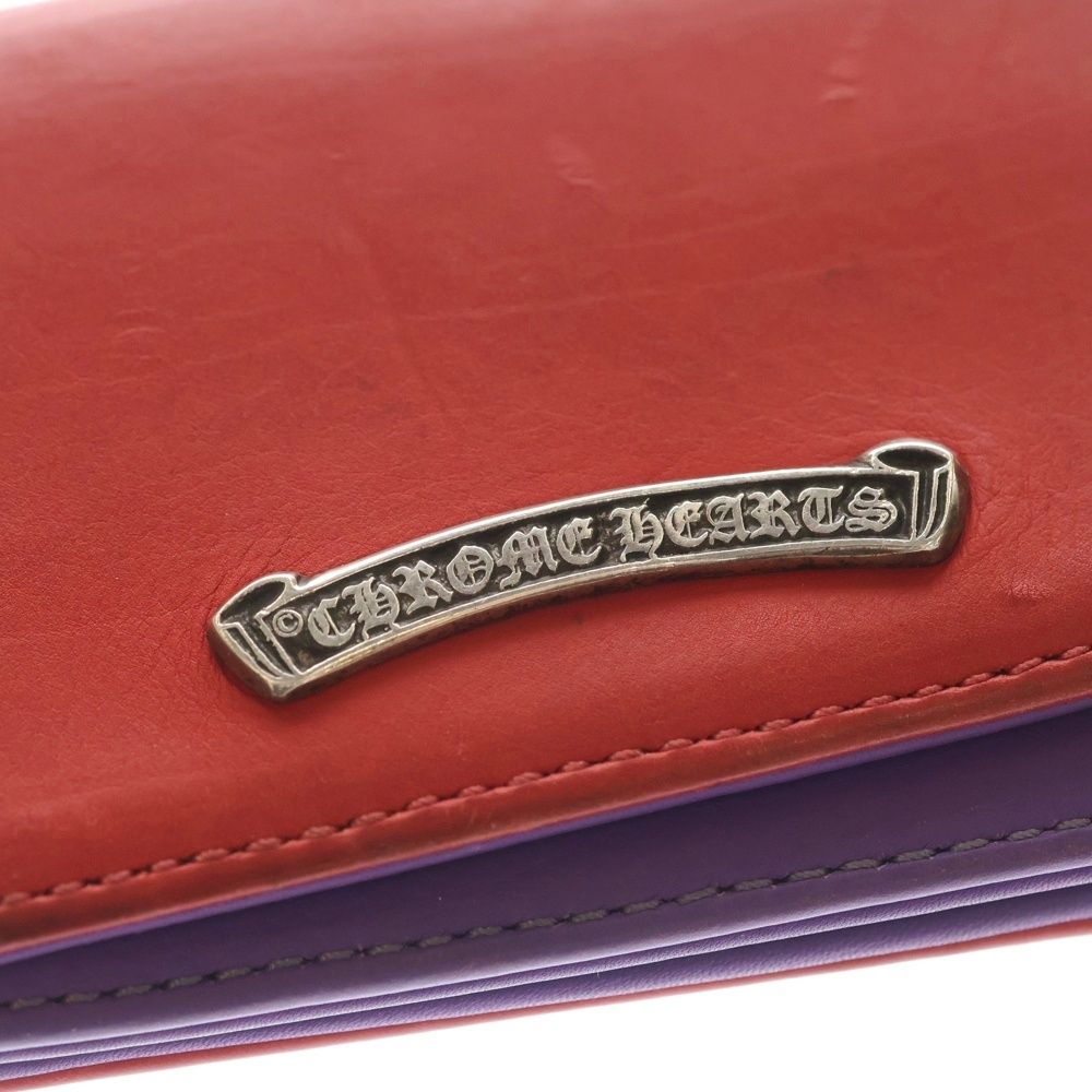 Chrome Hearts Crd Arch Logo Plate 3 Pocket Leather Card Case Red Purple — view 5