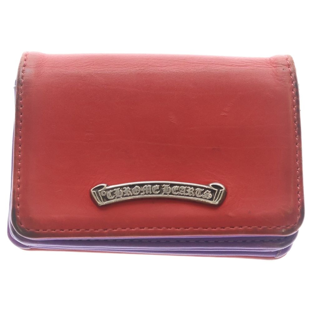 Chrome Hearts Crd Arch Logo Plate 3 Pocket Leather Card Case Red Purple
