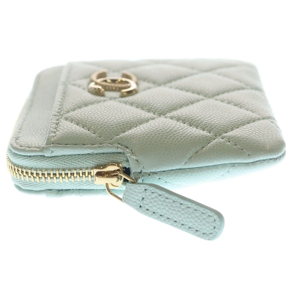 Chanel Quilted CC Logo Zip Coin Purse Mini Wallet Mint Blue Caviar Leather Gold — view 3