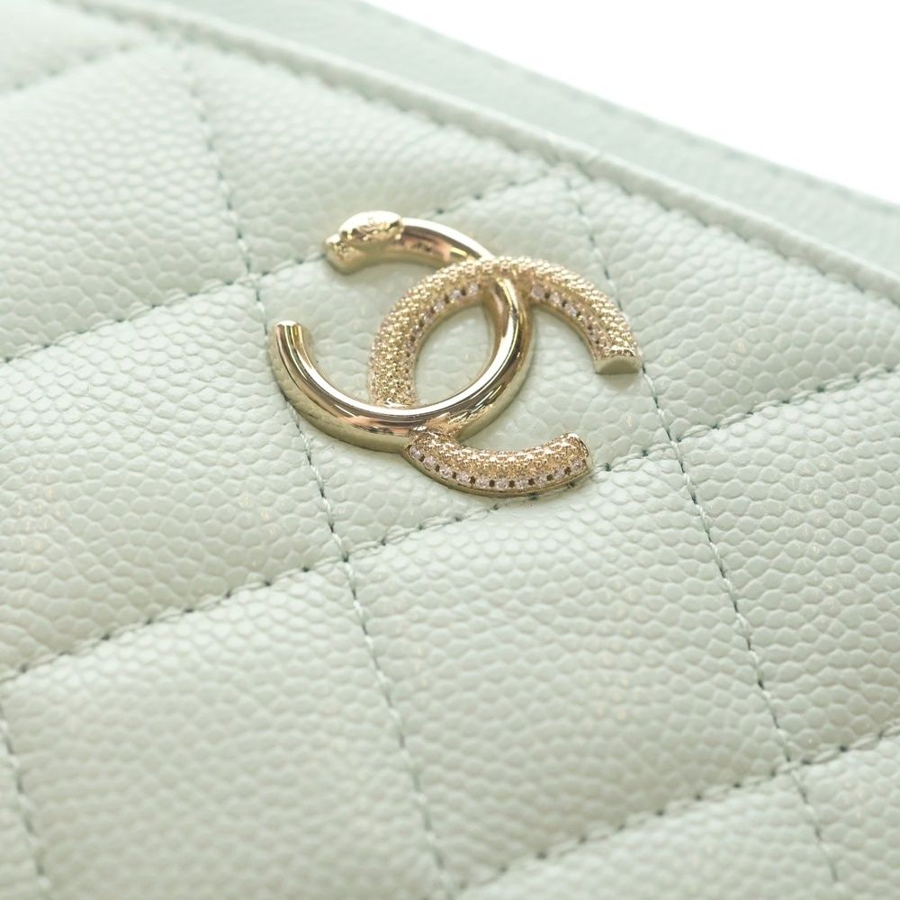 Chanel Quilted CC Logo Zip Coin Purse Mini Wallet Mint Blue Caviar Leather Gold — view 5