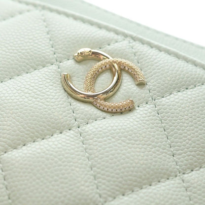 Chanel Quilted CC Logo Zip Coin Purse Mini Wallet Mint Blue Caviar Leather Gold — view 5