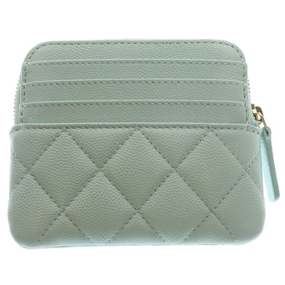 Chanel Quilted CC Logo Zip Coin Purse Mini Wallet Mint Blue Caviar Leather Gold — view 2