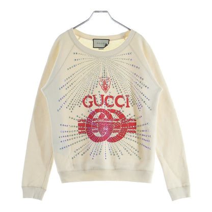 Gucci Sweatshirt Line Stone Decoration Crew Neck Ivory