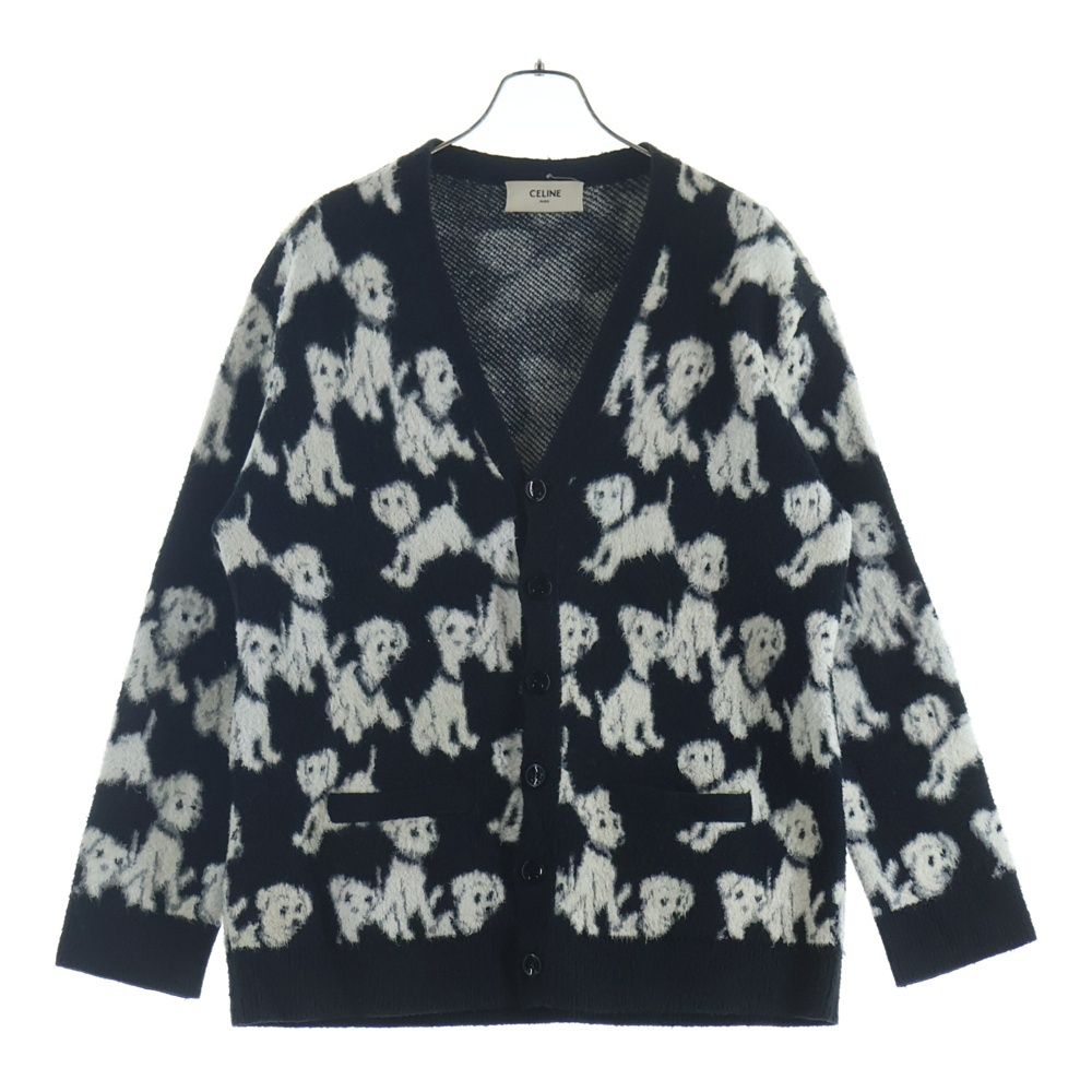 Celine Amy Dorian Jacquard Dog All Over Pattern Cardigan Black Dog
