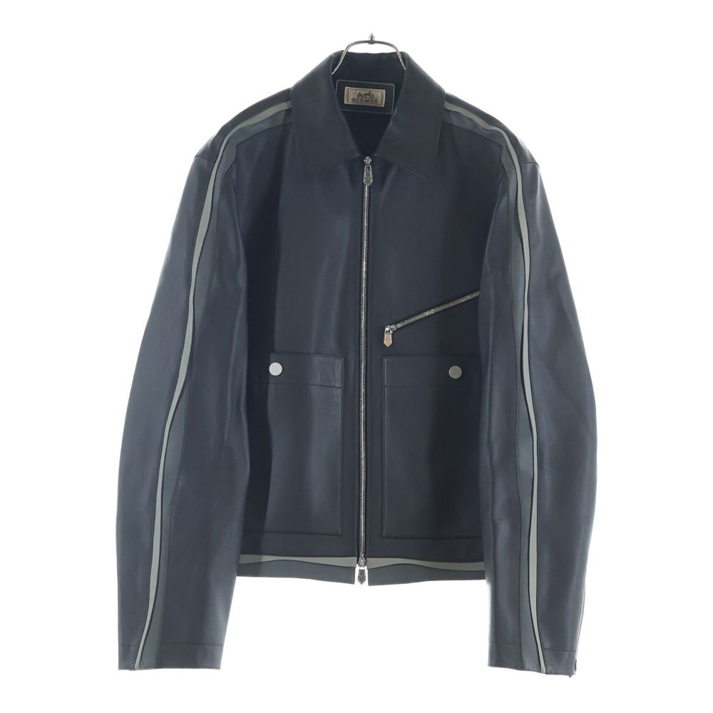 Hermes Layered Leather Single Rider's Jacket Black