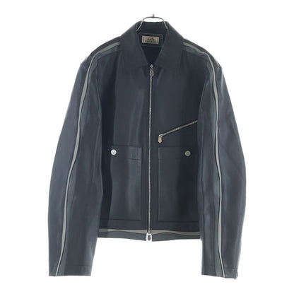 Hermes Layered Leather Single Rider's Jacket Black