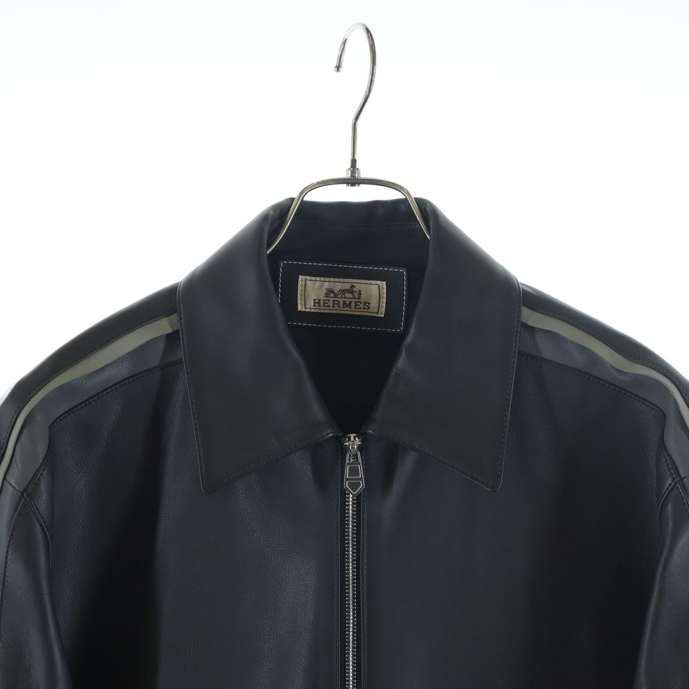 Hermes Layered Leather Single Rider's Jacket Black — view 3