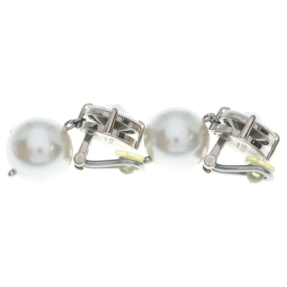 Miu Miu Faux Pearl M Logo Crystal Bijou Earrings White Silver — view 3