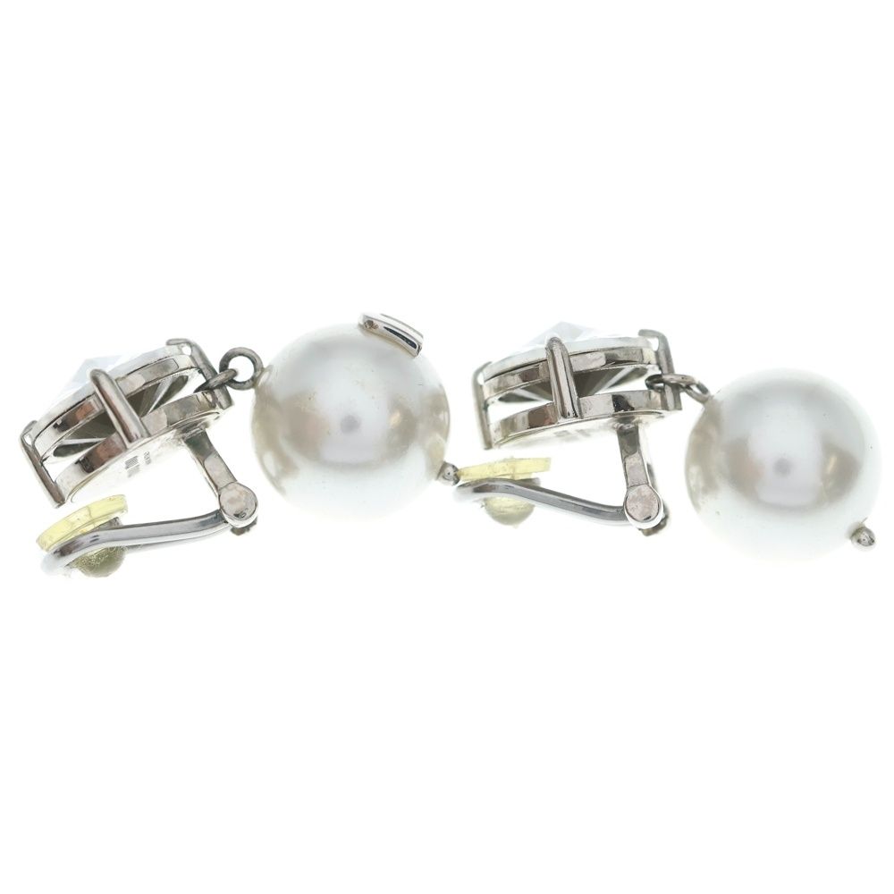 Miu Miu Faux Pearl M Logo Crystal Bijou Earrings White Silver — view 4