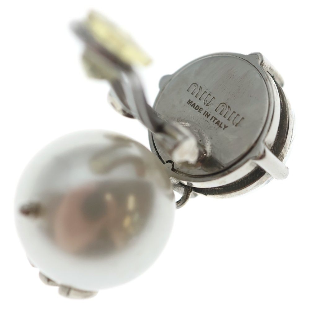 Miu Miu Faux Pearl M Logo Crystal Bijou Earrings White Silver — view 5