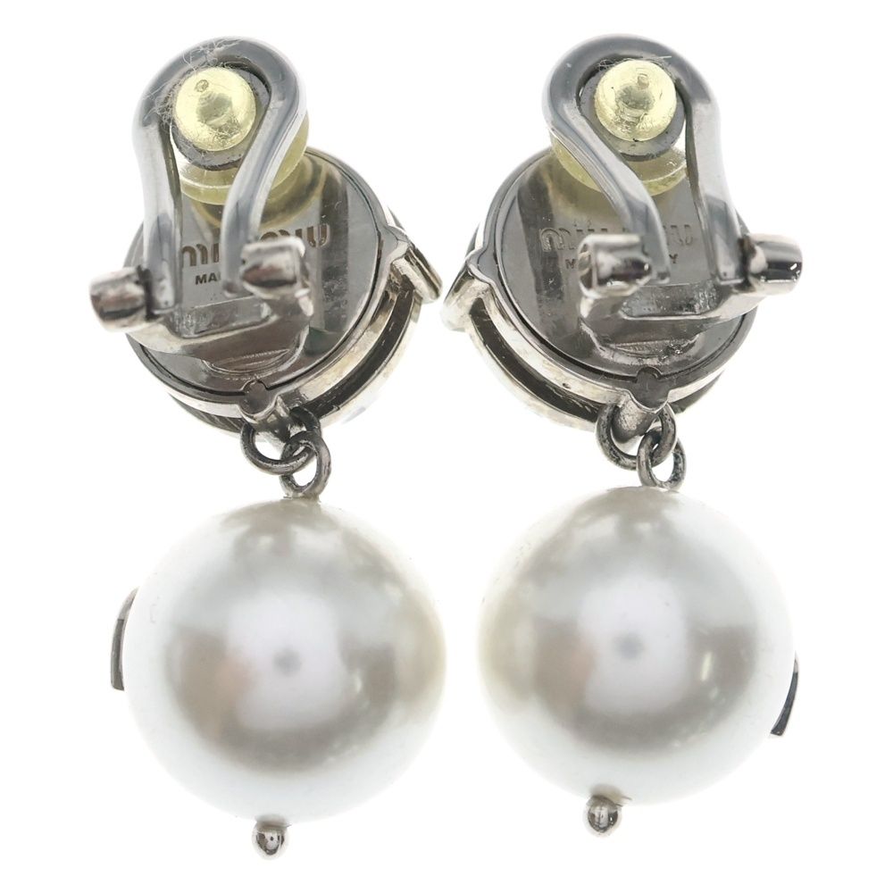 Miu Miu Faux Pearl M Logo Crystal Bijou Earrings White Silver — view 2