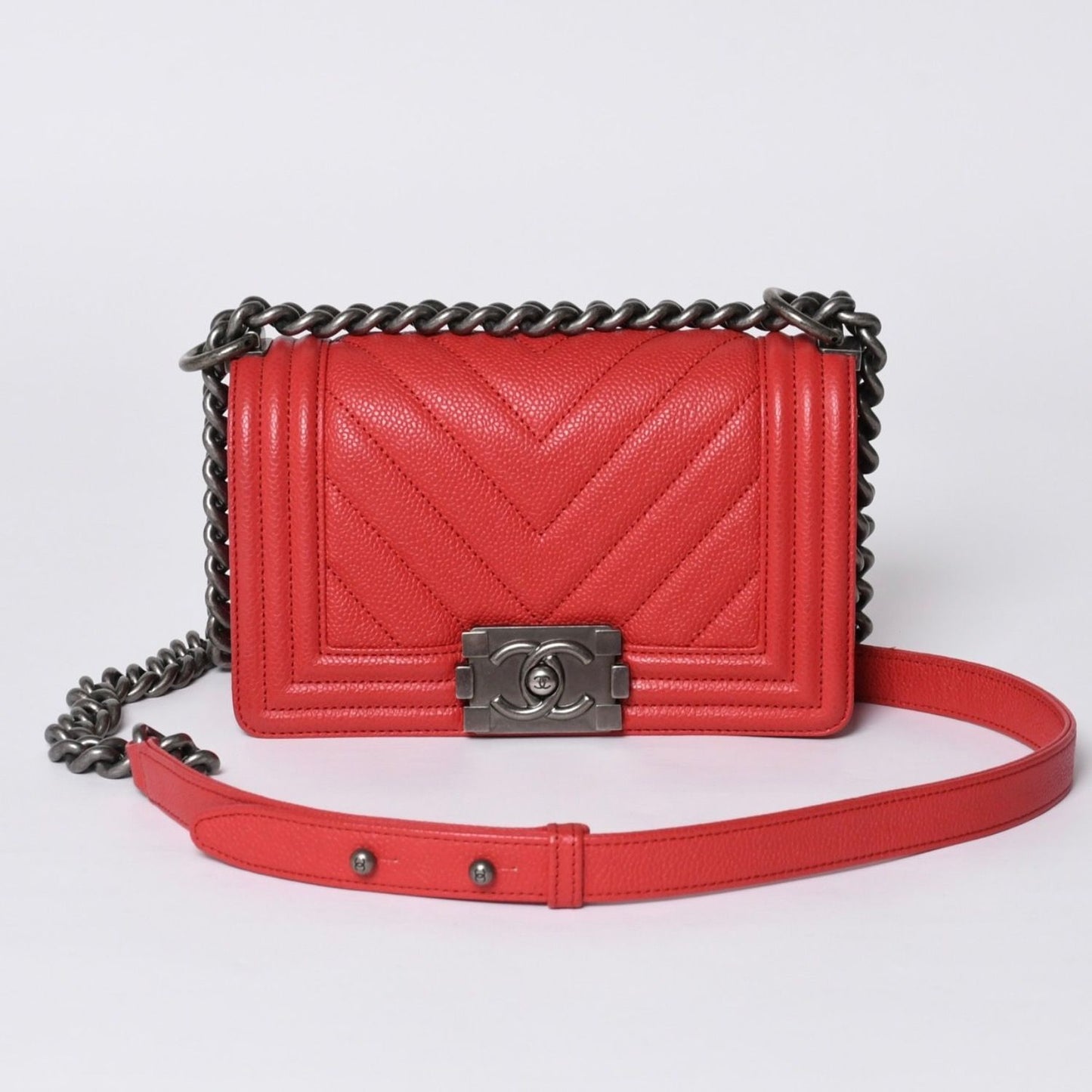 Chanel Boy Small Chain Shoulder Bag CC Logo Caviar Leather