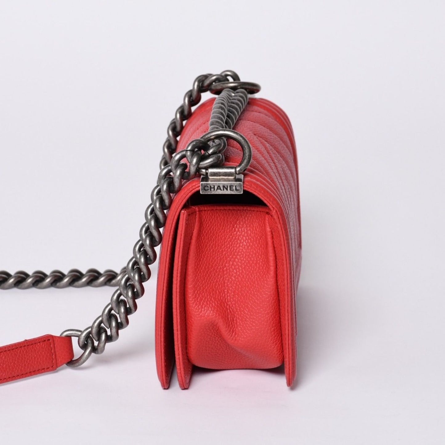 Chanel Boy Small Chain Shoulder Bag CC Logo Caviar Leather — view 4