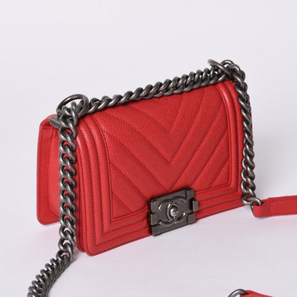 Chanel Boy Small Chain Shoulder Bag CC Logo Caviar Leather — view 3