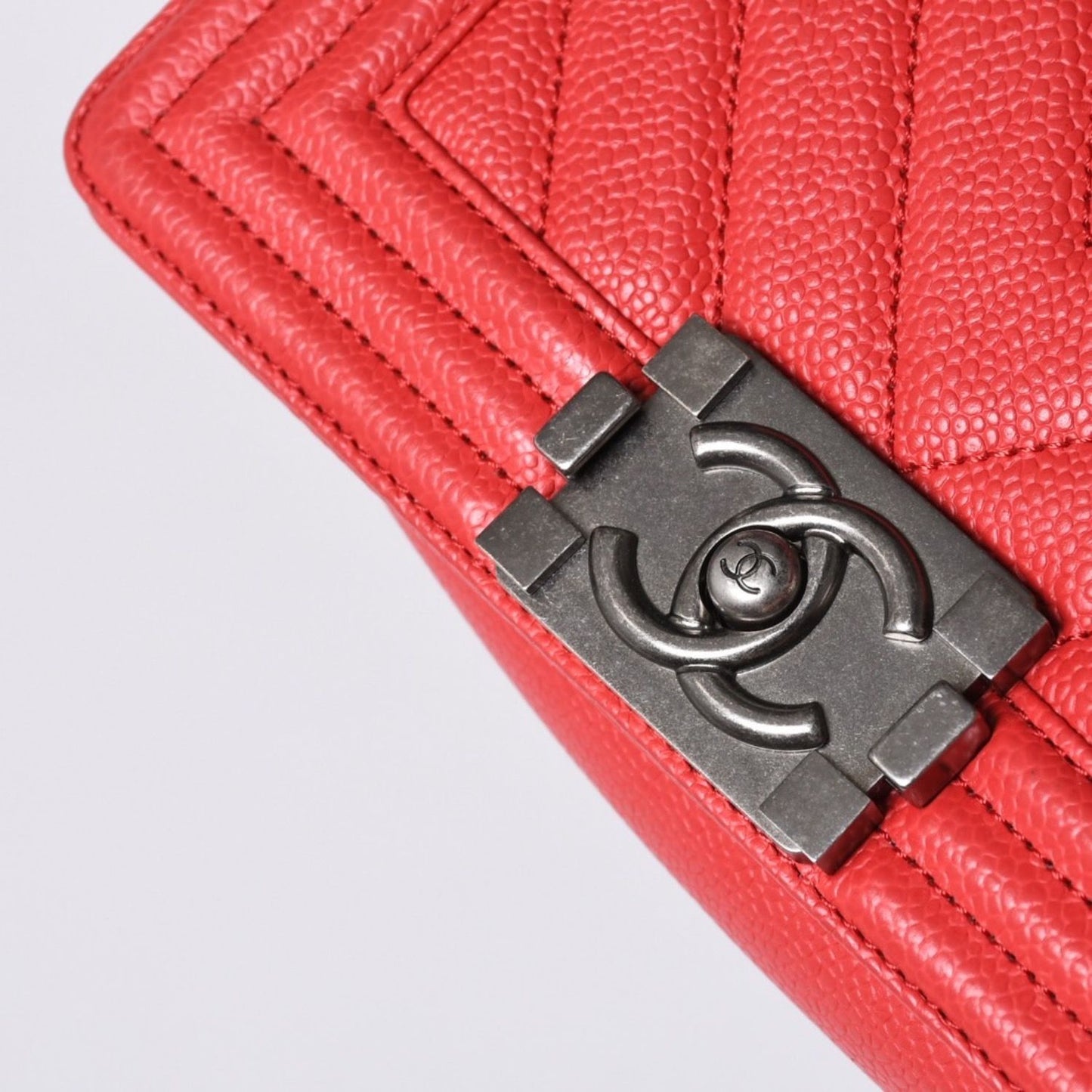 Chanel Boy Small Chain Shoulder Bag CC Logo Caviar Leather — view 8