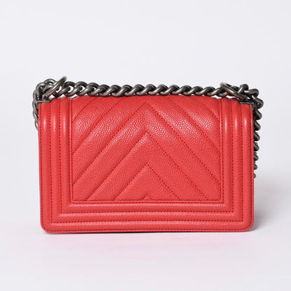 Chanel Boy Small Chain Shoulder Bag CC Logo Caviar Leather — view 2