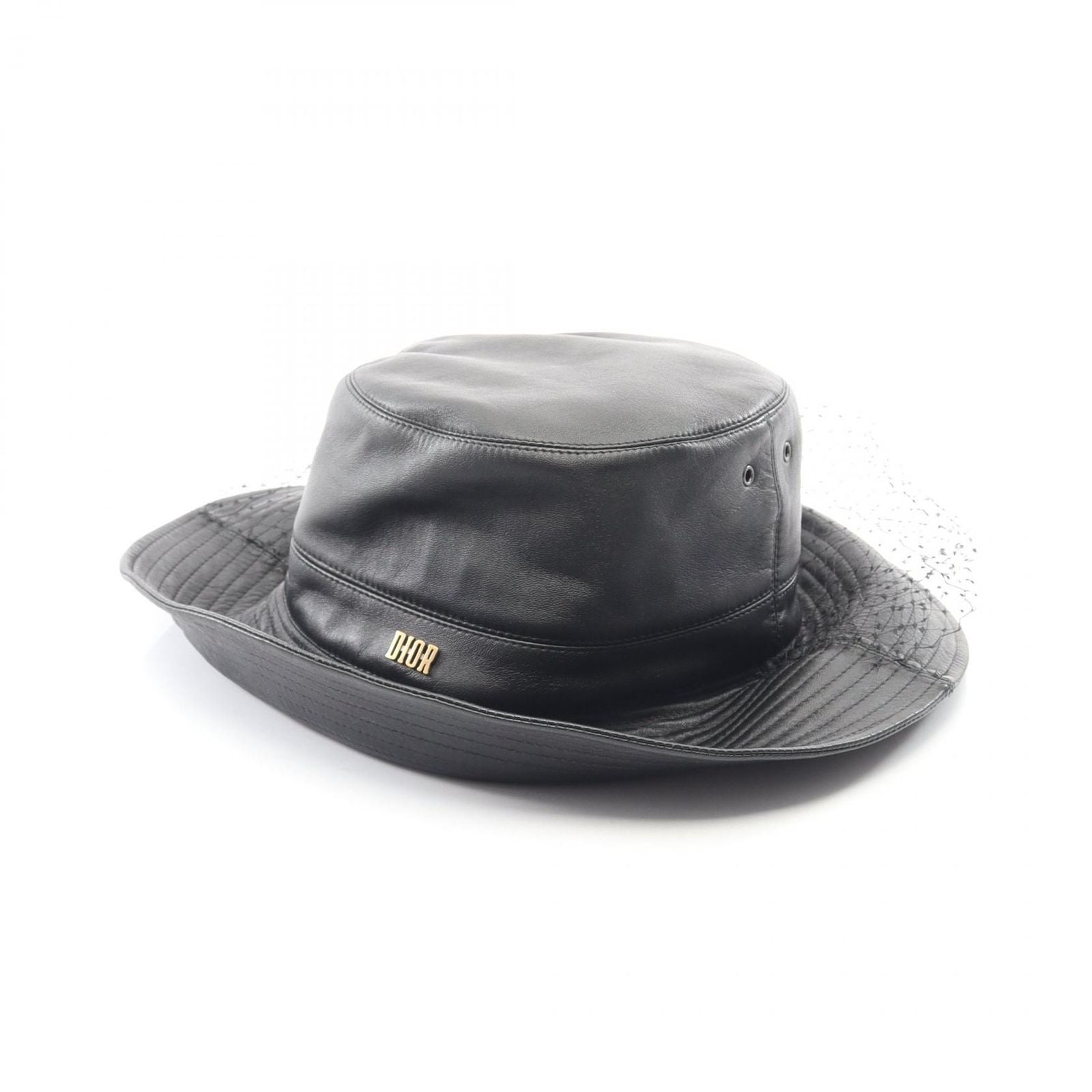 Dior Hat Teddy-d Tulle Bob Hat Bucket Black Leather Hat — view 2