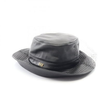 Dior Hat Teddy-d Tulle Bob Hat Bucket Black Leather Hat — view 2