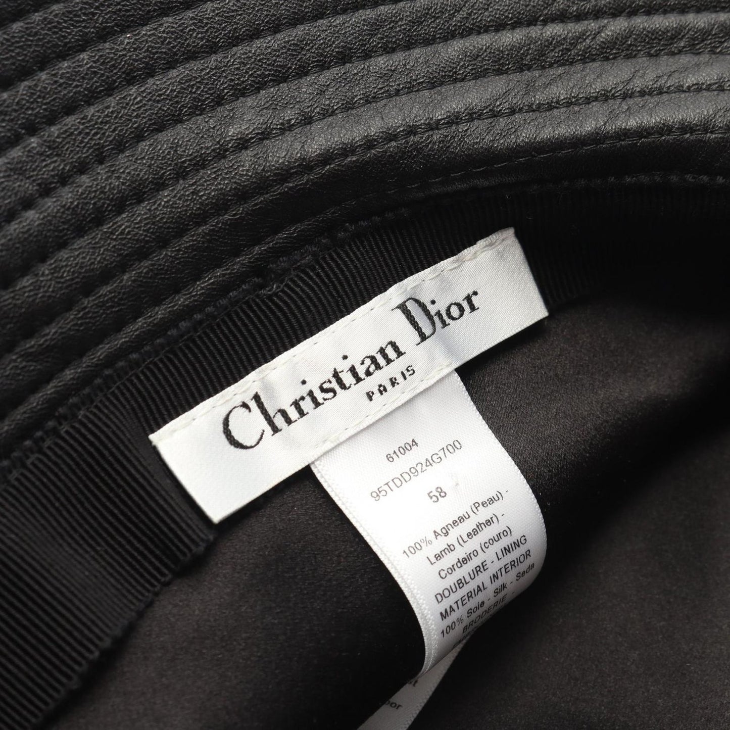 Dior Hat Teddy-d Tulle Bob Hat Bucket Black Leather Hat — view 4