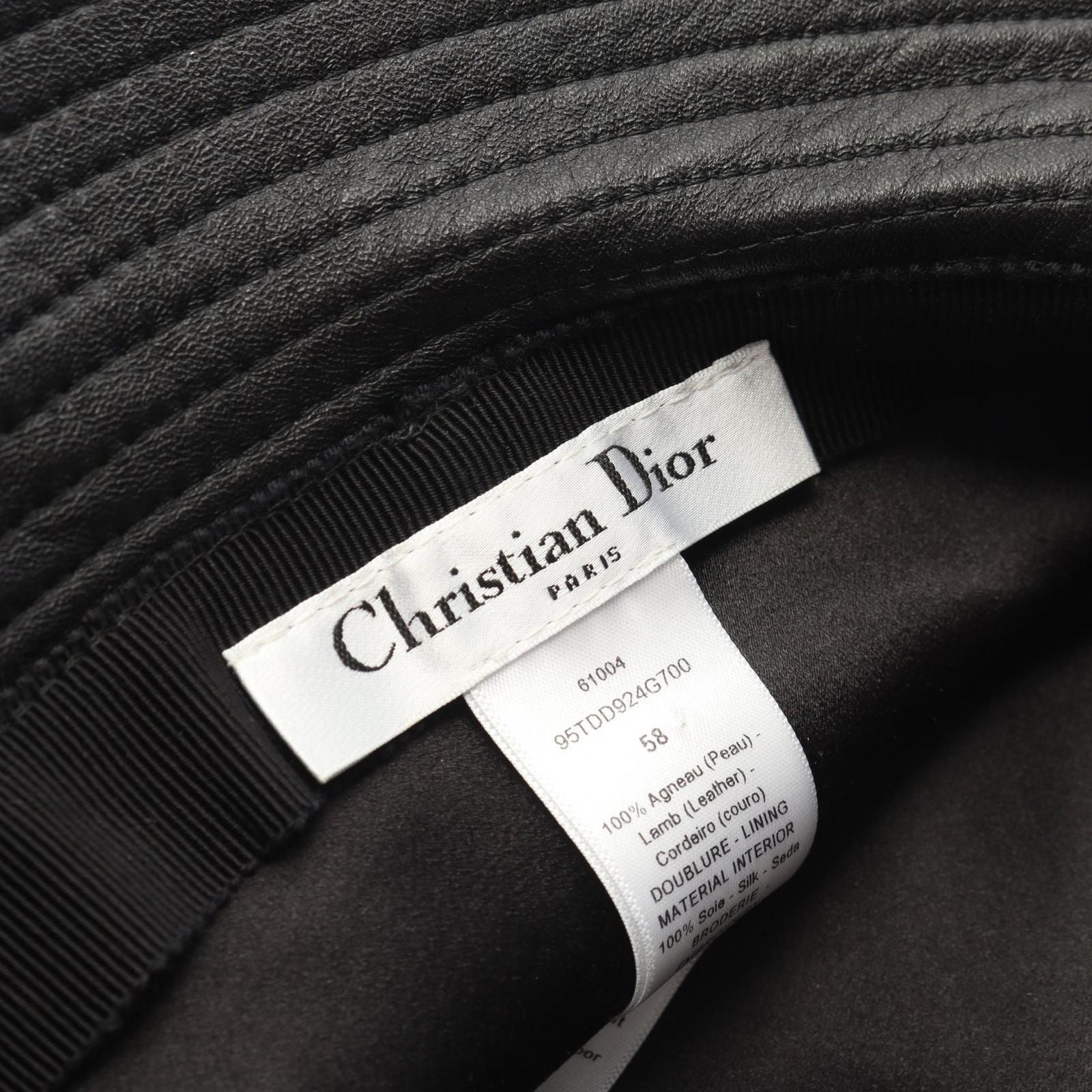 Dior Hat Teddy-d Tulle Bob Hat Bucket Black Leather Hat — view 4