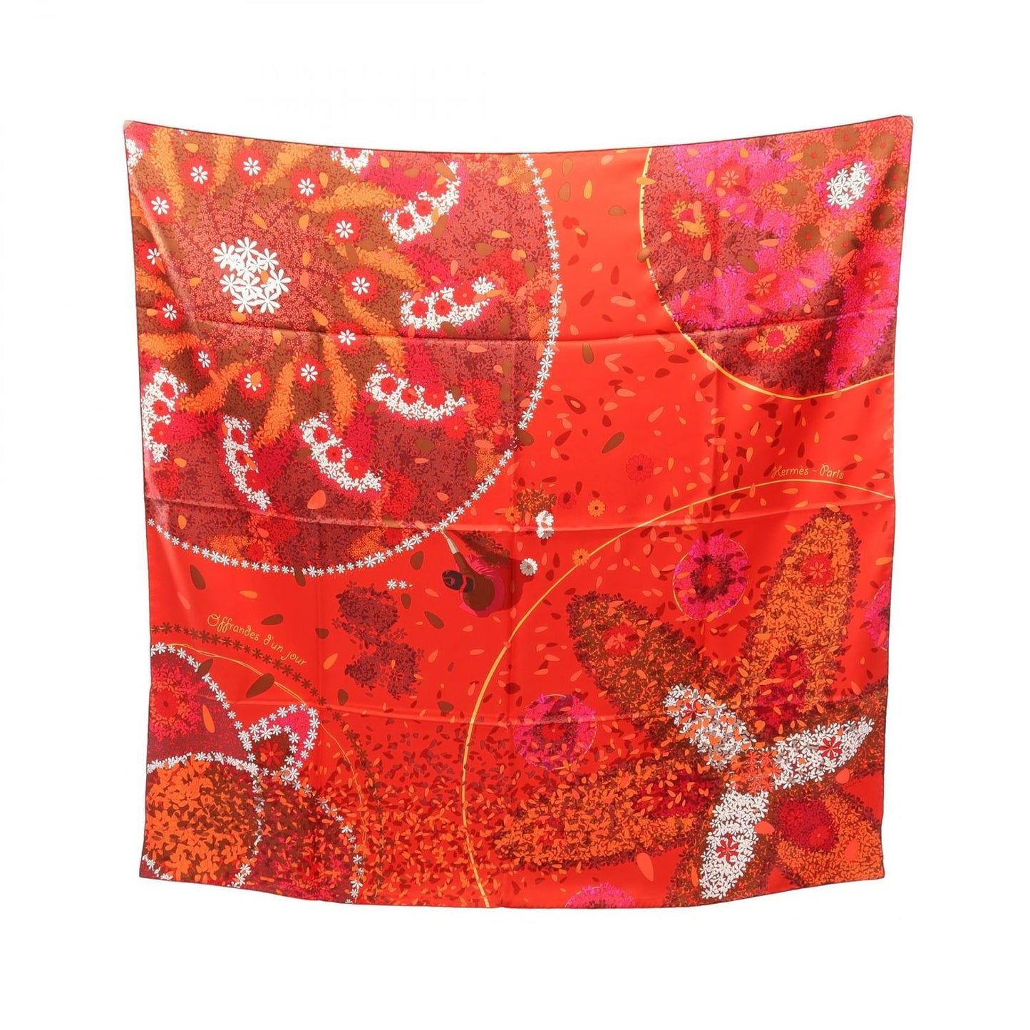 Hermes Scarf Carre 90 Offrandes D'un Jour Red Silk