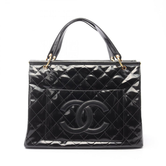 Chanel Tote Quilted Black Patent Leather CC Logo