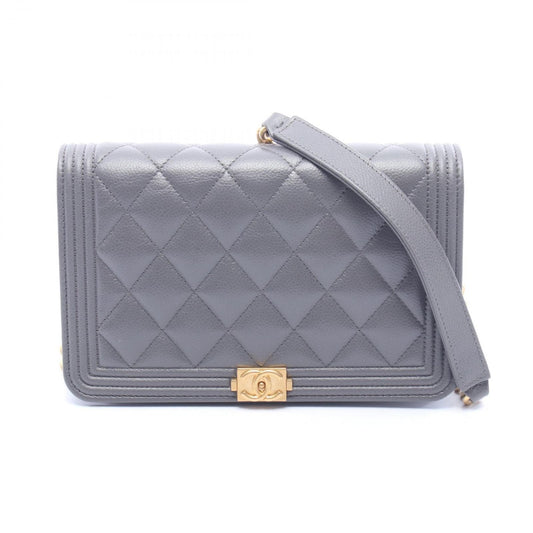 Chanel Shoulder Bag Quilted Gray Caviar Leather Chain Wallet