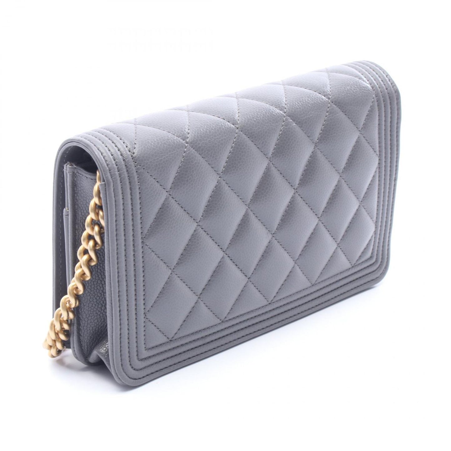 Chanel Shoulder Bag Quilted Gray Caviar Leather Chain Wallet — view 2