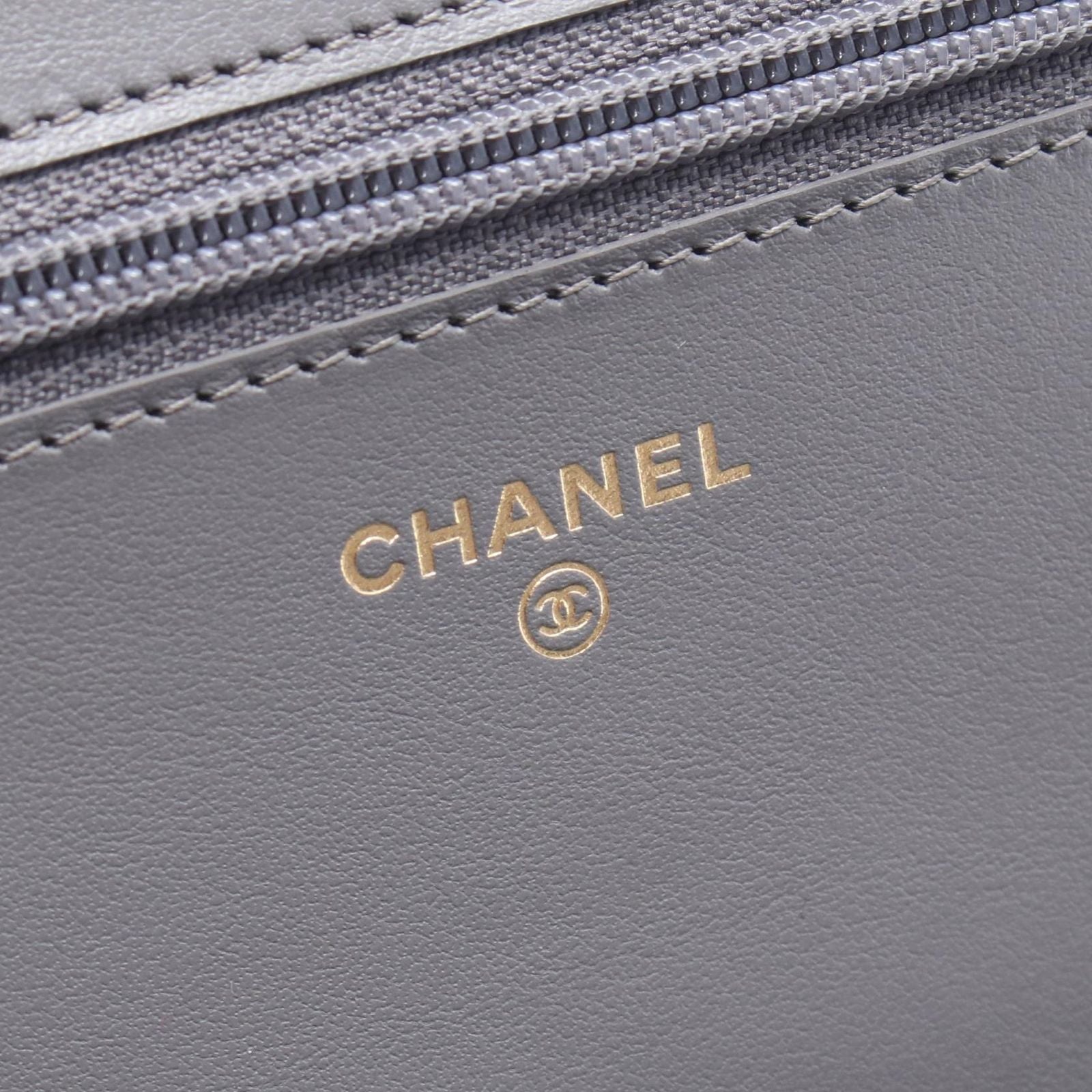 Chanel Shoulder Bag Quilted Gray Caviar Leather Chain Wallet — view 4