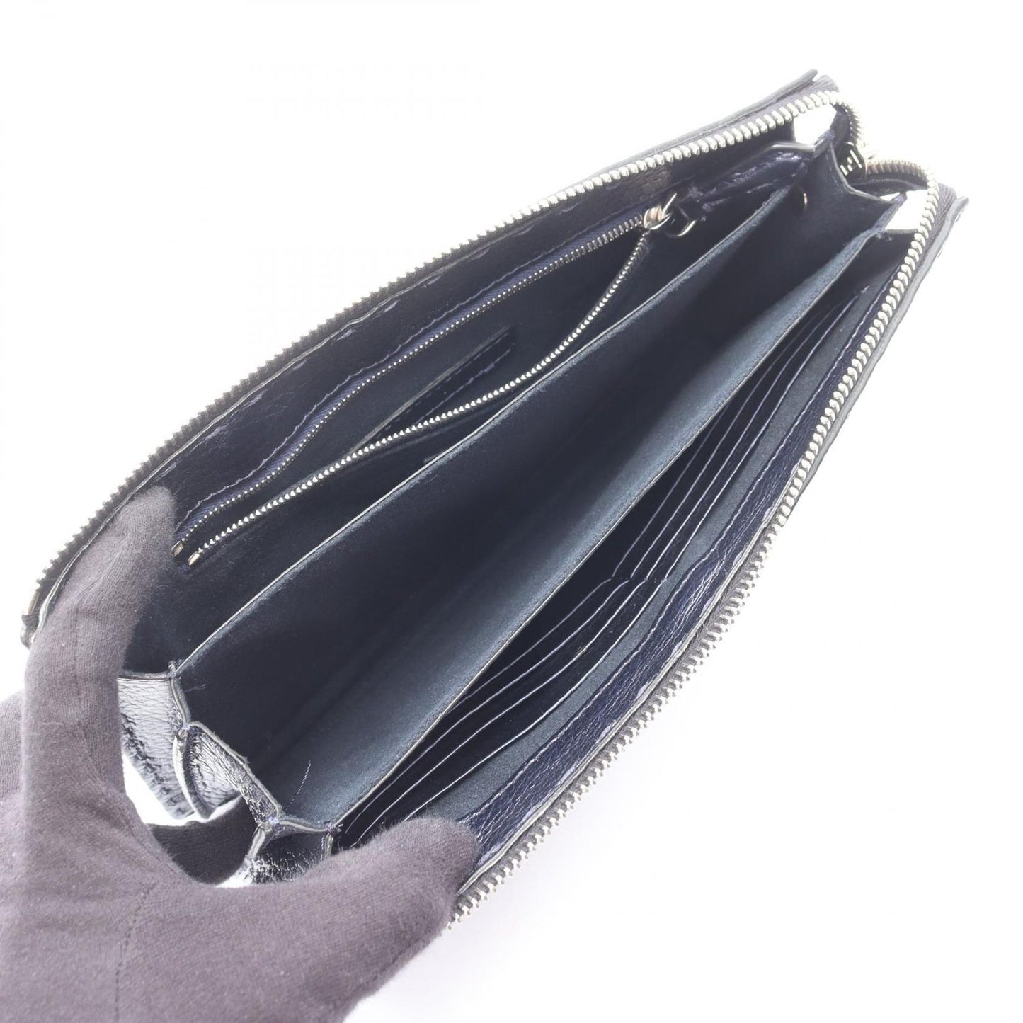 Fendi Clutch Bugs Monster Star Slim Metallic Navy Leather — view 3